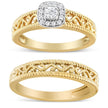 14K Yellow Gold Plated .925 Sterling Silver 1/5 Cttw Diamond Halo and Milgrain Finish Engagement Ring Bridal Set (I-J Color I3 Clarity) - Size 7 - Rings - Custom Crafting Alliance, LLC