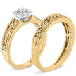 14K Yellow Gold Plated .925 Sterling Silver 1/5 Cttw Diamond Halo and Milgrain Finish Engagement Ring Bridal Set (I-J Color I3 Clarity) - Size 7 - Rings - Custom Crafting Alliance, LLC