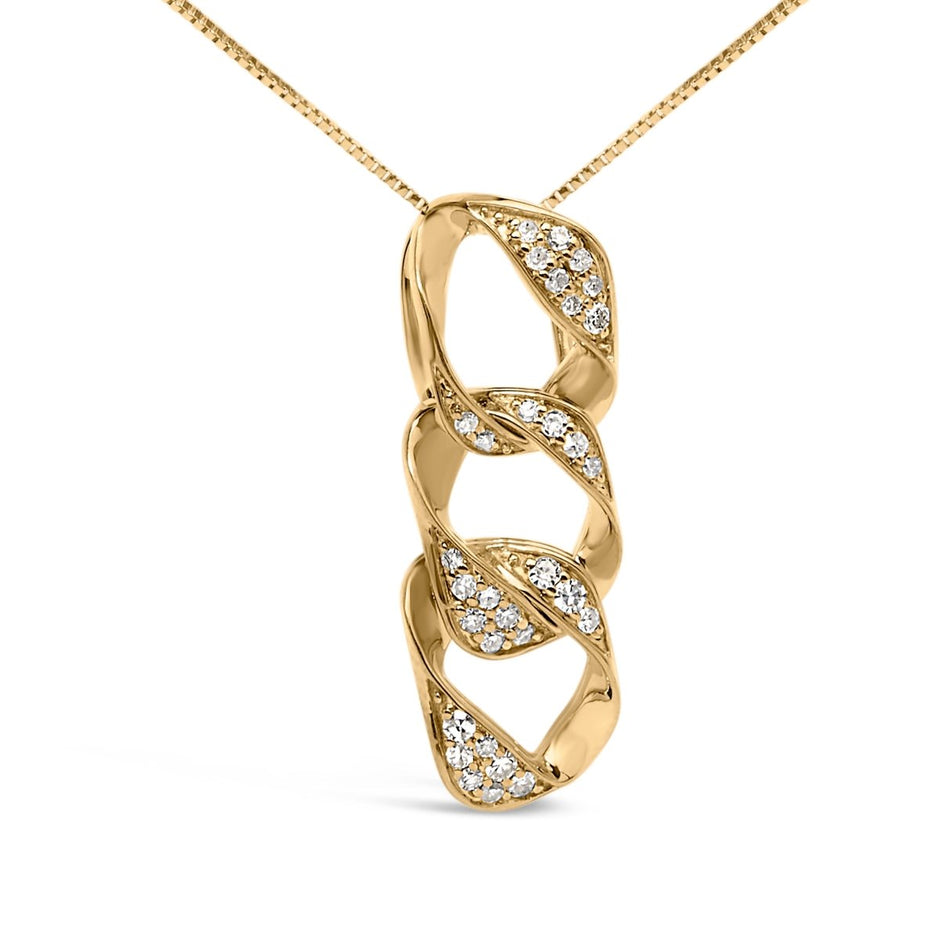 14K Yellow Gold Plated .925 Sterling Silver 1/6 Cttw Diamond Interlocking Triple Asymmetric Circle Hoop 18" Pendant Necklace (H-I Color, I1-I2 Clarity) - Necklaces - Custom Crafting Alliance, LLC