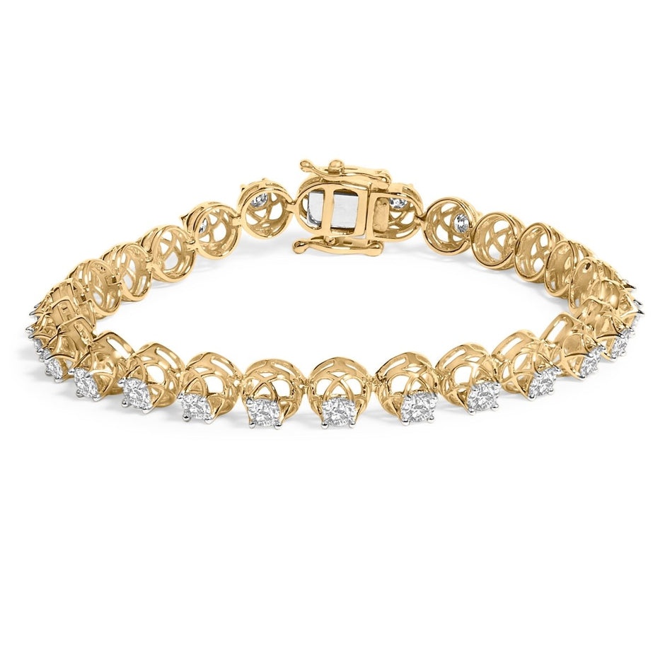 14K Yellow Gold Plated .925 Sterling Silver 3 9/10 Cttw Diamond Buttercup Style Tennis Bracelet - Bracelets - Custom Crafting Alliance, LLC
