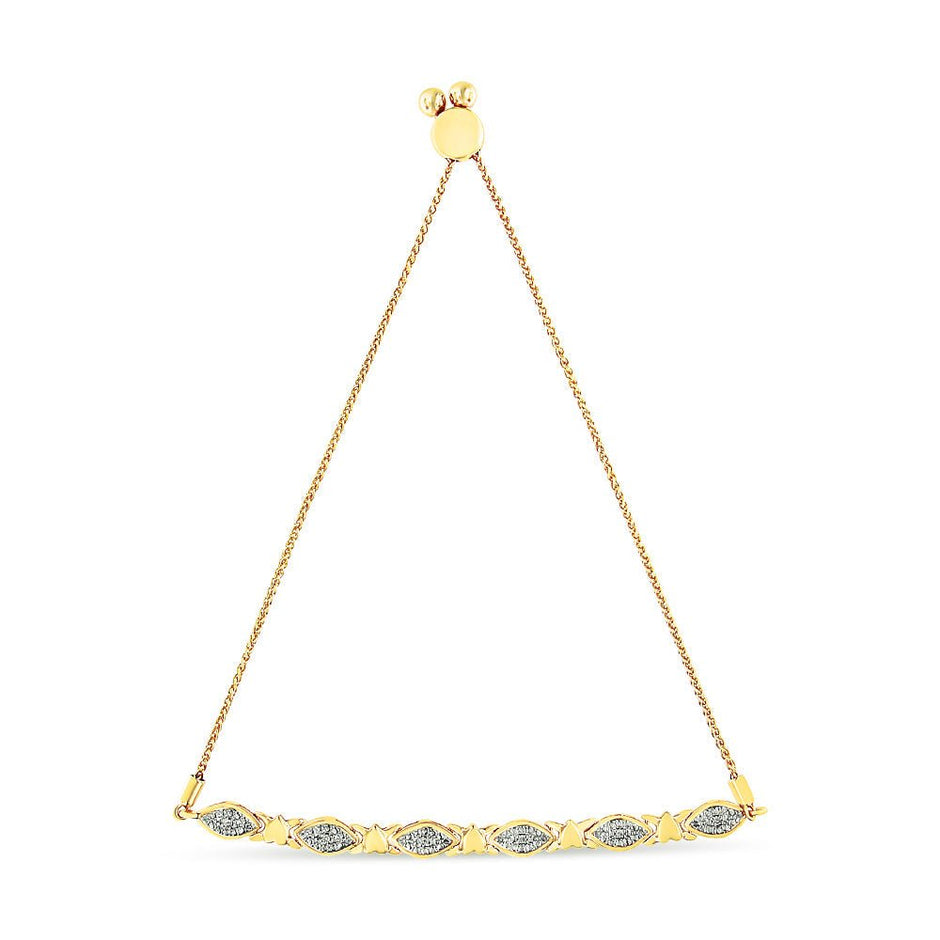 14K Yellow Gold Plated .925 Sterling Silver Diamond Accent Alternating Marquise Shape and Heart Links Bolo Bracelet (I-J Color, I3 Clarity) - Adjustable 6