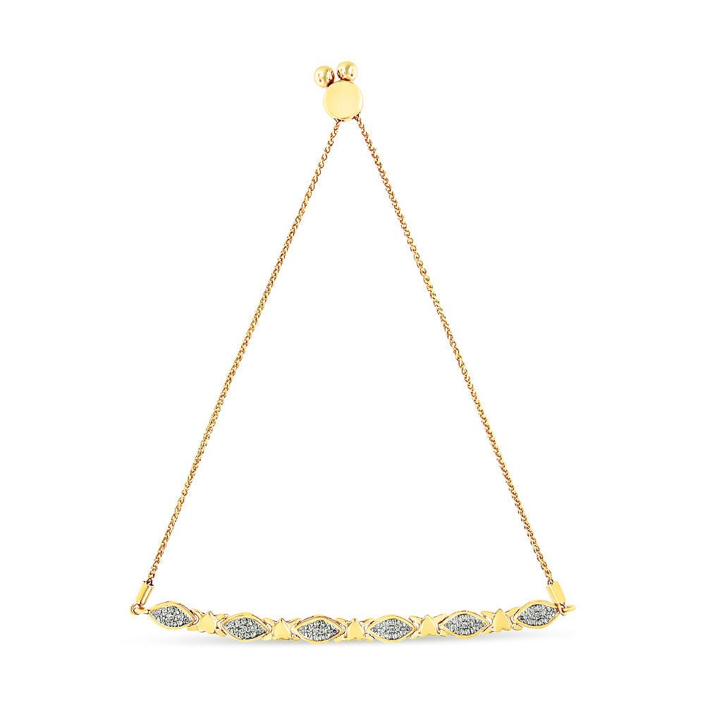 14K Yellow Gold Plated .925 Sterling Silver Diamond Accent Alternating Marquise Shape and Heart Links Bolo Bracelet (I-J Color, I3 Clarity) - Adjustable 6