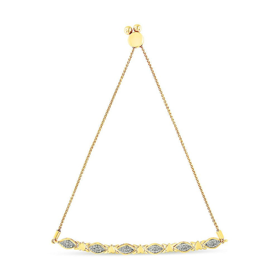 14K Yellow Gold Plated .925 Sterling Silver Diamond Accent Alternating Marquise Shape and Heart Links Bolo Bracelet (I-J Color, I3 Clarity) - Adjustable 6