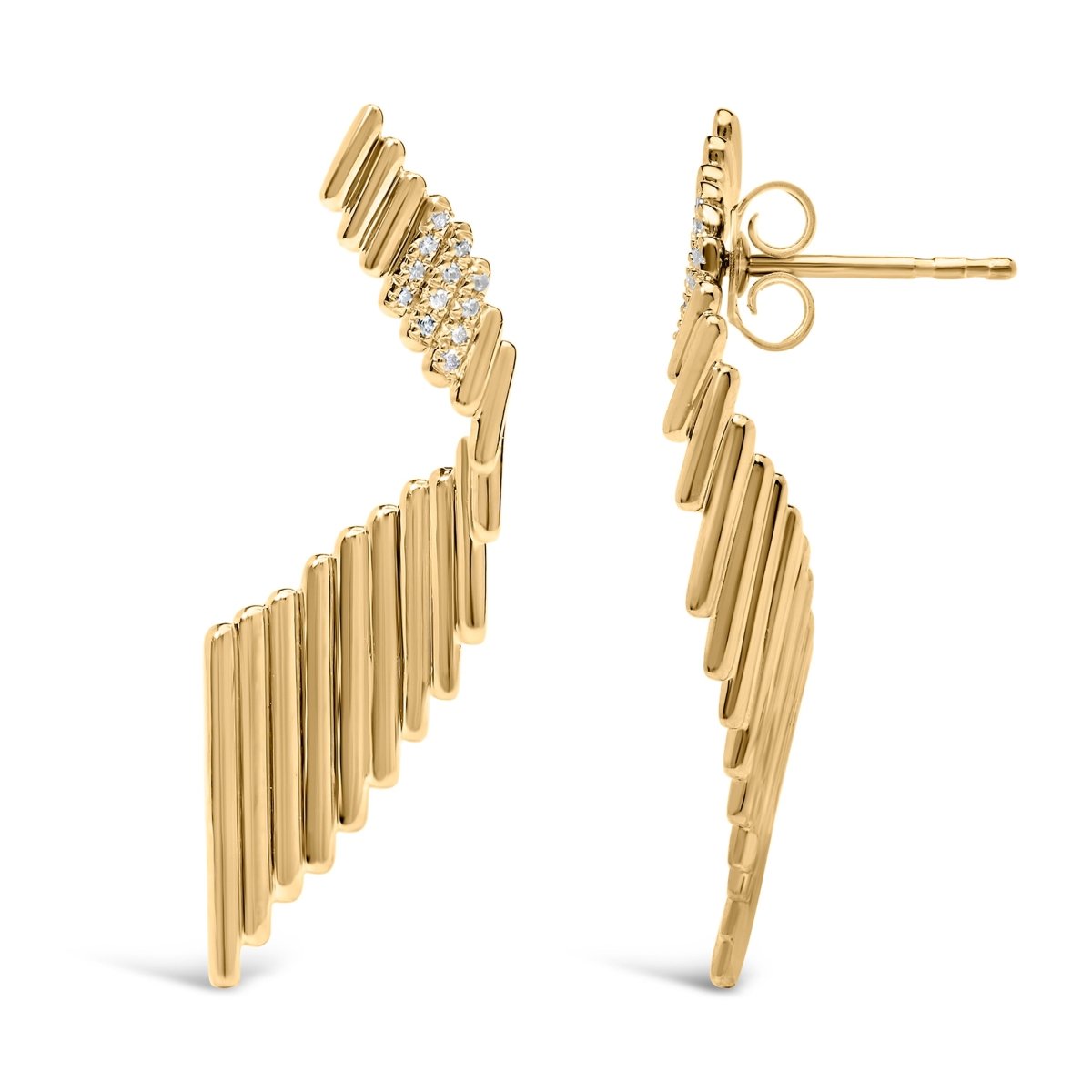 14K Yellow Gold Plated .925 Sterling Silver Sculpted Diamond Accent Drop Earrings (H-I Color, I1-I2 Clarity) - Earrings - Custom Crafting Alliance, LLC