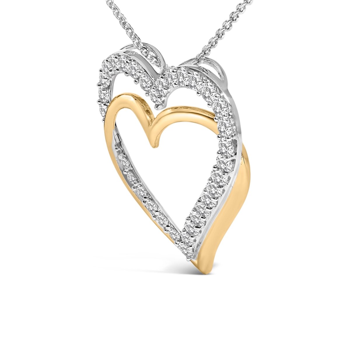 14K Yellow Gold Plated Sterling Silver 1.00 Cttw Diamond Double Heart Pendant Necklace - Necklaces - Custom Crafting Alliance, LLC