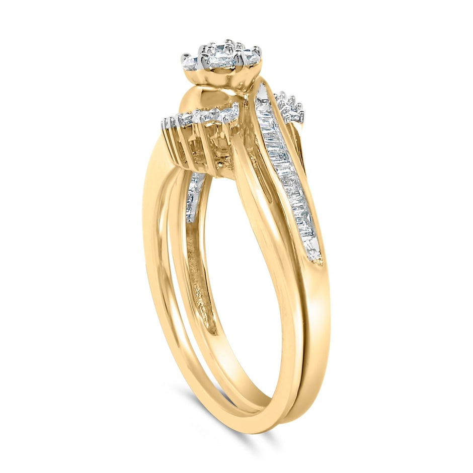 14K Yellow Gold Plated Sterling Silver 1/2 Cttw Diamond Cluster Spiral Bridal Set - Rings - Custom Crafting Alliance, LLC