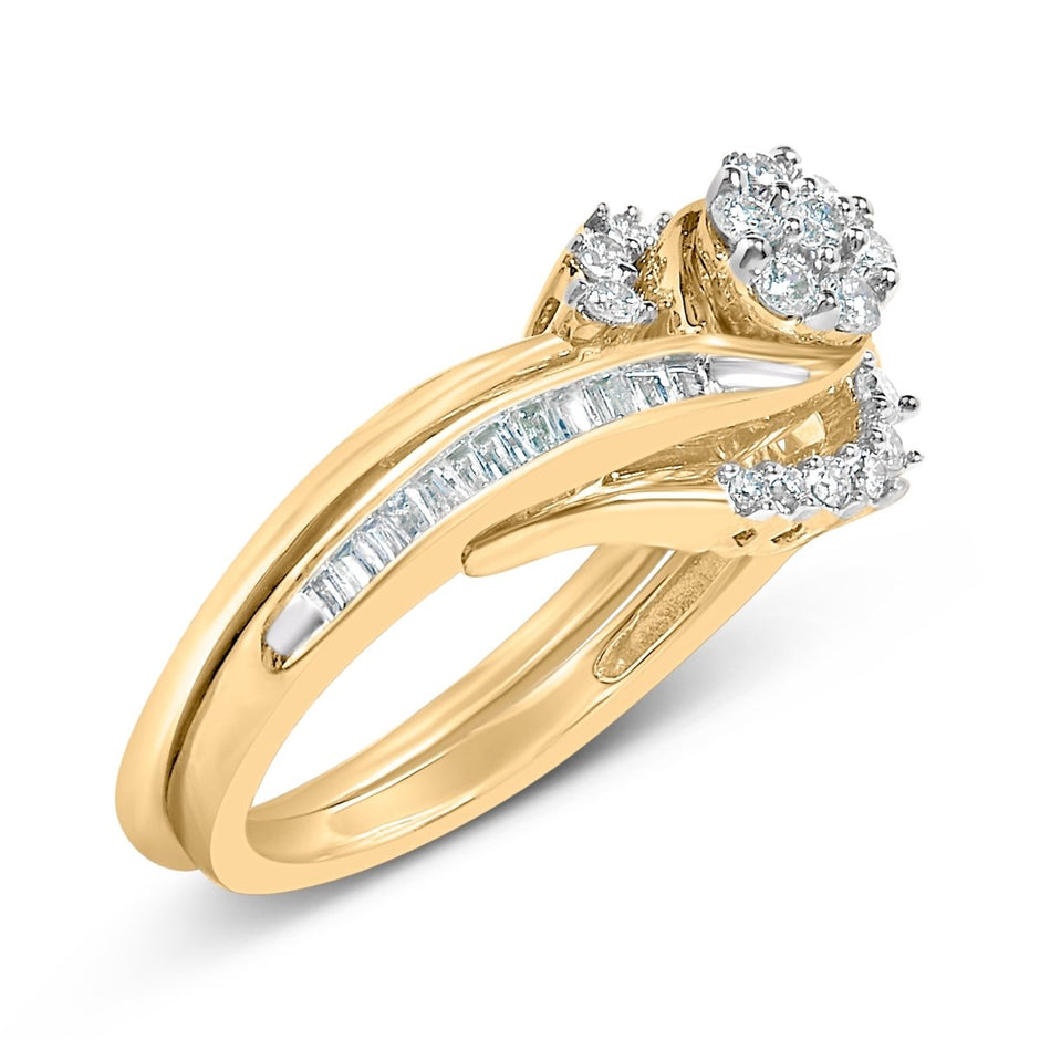 14K Yellow Gold Plated Sterling Silver 1/2 Cttw Diamond Cluster Spiral Bridal Set - Rings - Custom Crafting Alliance, LLC