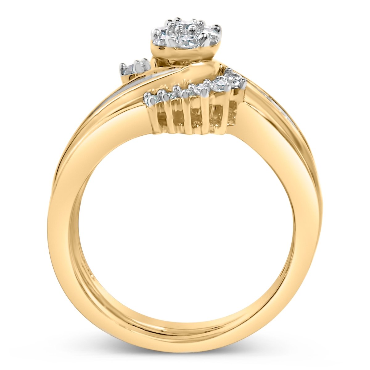 14K Yellow Gold Plated Sterling Silver 1/2 Cttw Diamond Cluster Spiral Bridal Set - Rings - Custom Crafting Alliance, LLC