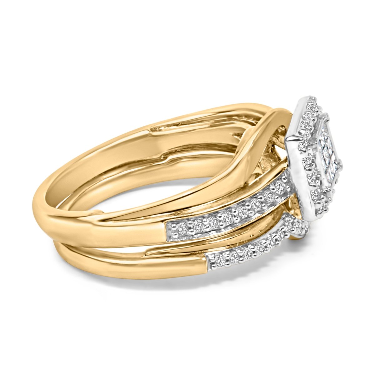14K Yellow Gold Plated Sterling Silver 1/2 Cttw Princess Square Diamond Bridal Set - Rings - Custom Crafting Alliance, LLC
