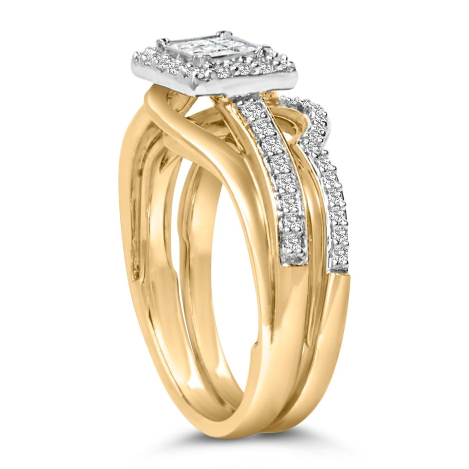 14K Yellow Gold Plated Sterling Silver 1/2 Cttw Princess Square Diamond Bridal Set - Rings - Custom Crafting Alliance, LLC