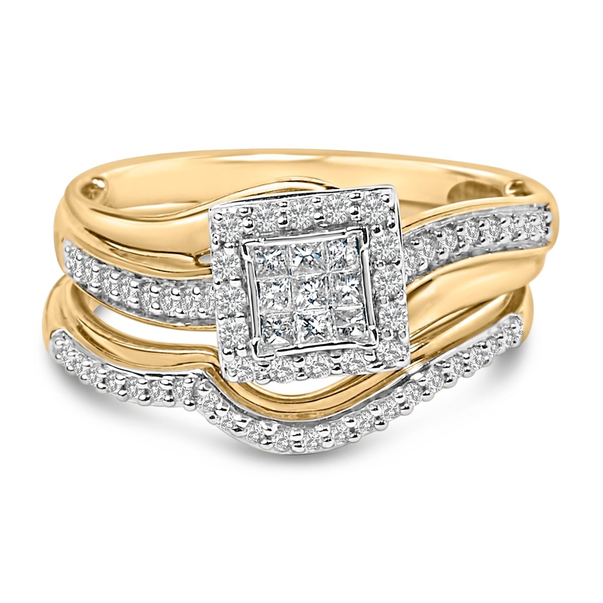 14K Yellow Gold Plated Sterling Silver 1/2 Cttw Princess Square Diamond Bridal Set - Rings - Custom Crafting Alliance, LLC