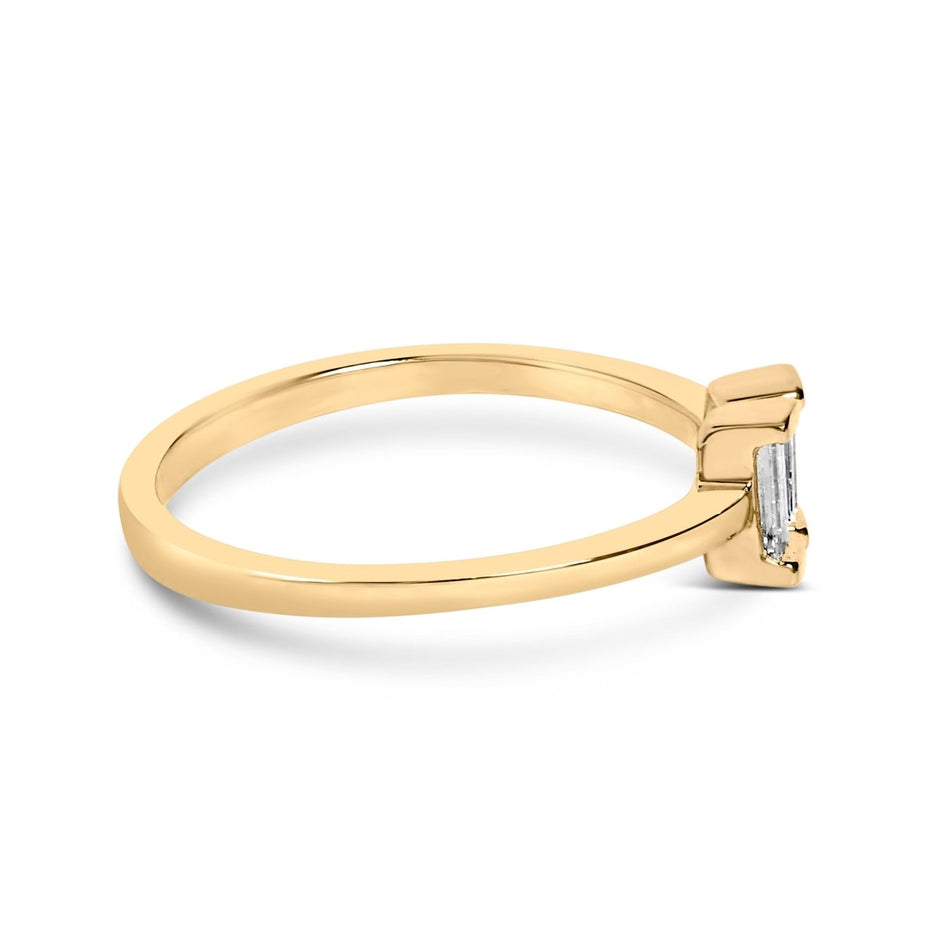 14K Yellow Gold Plated Sterling Silver 1/5 Cttw Baguette Diamond Open Band Ring - Rings - Custom Crafting Alliance, LLC