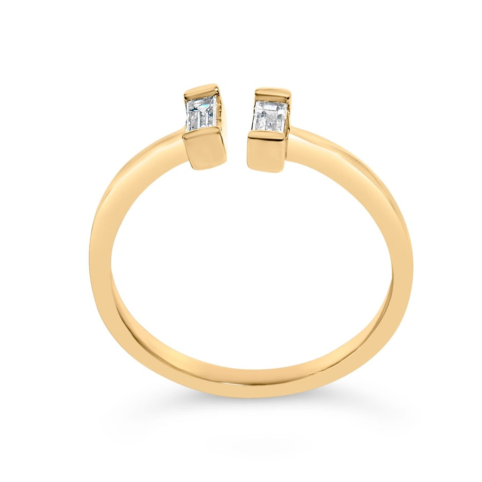 14K Yellow Gold Plated Sterling Silver 1/5 Cttw Baguette Diamond Open Band Ring - Rings - Custom Crafting Alliance, LLC