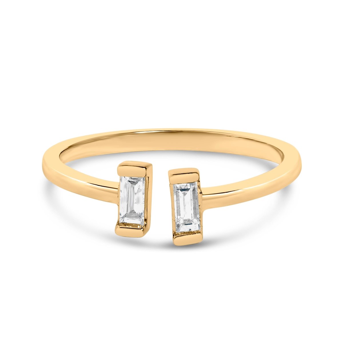 14K Yellow Gold Plated Sterling Silver 1/5 Cttw Baguette Diamond Open Band Ring - Rings - Custom Crafting Alliance, LLC
