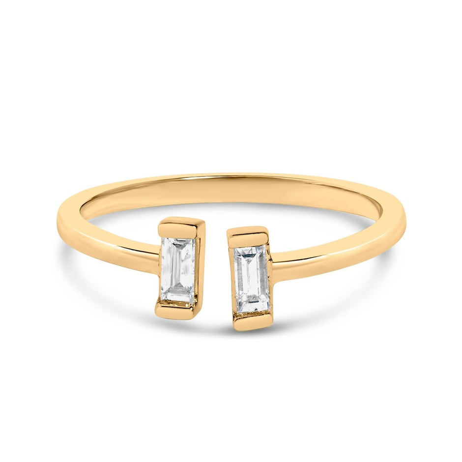 14K Yellow Gold Plated Sterling Silver 1/5 Cttw Baguette Diamond Open Band Ring - Rings - Custom Crafting Alliance, LLC