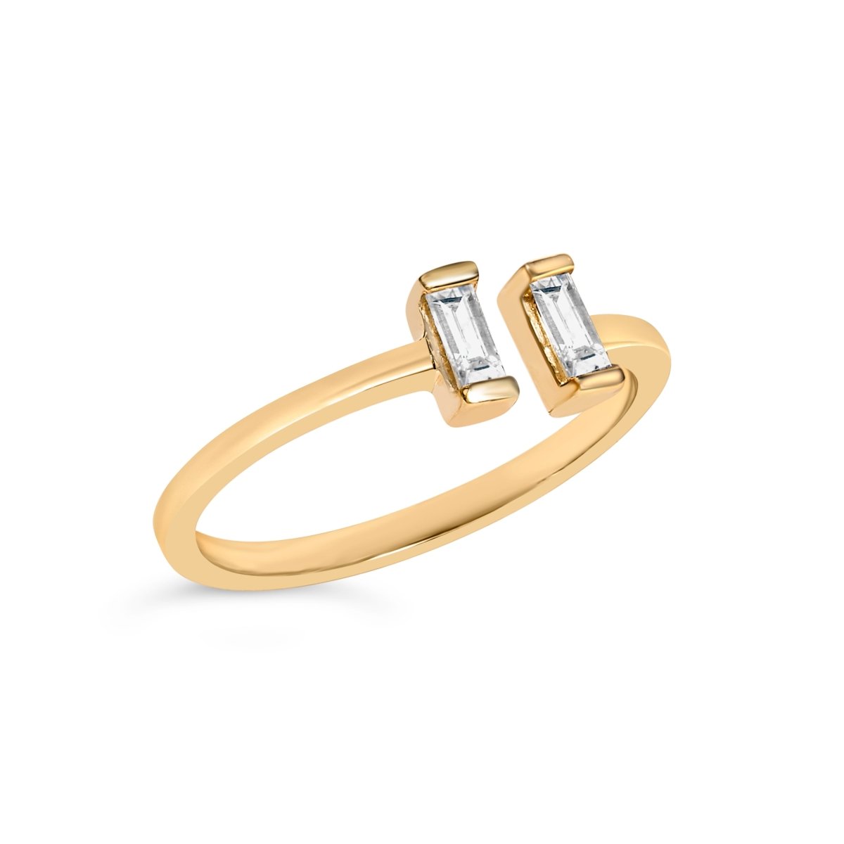 14K Yellow Gold Plated Sterling Silver 1/5 Cttw Baguette Diamond Open Band Ring - Rings - Custom Crafting Alliance, LLC