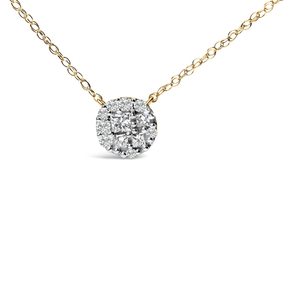 14K Yellow Gold Plated Sterling Silver 3/8 Cttw Diamond Cluster Pendant Necklace - Necklaces - Custom Crafting Alliance, LLC