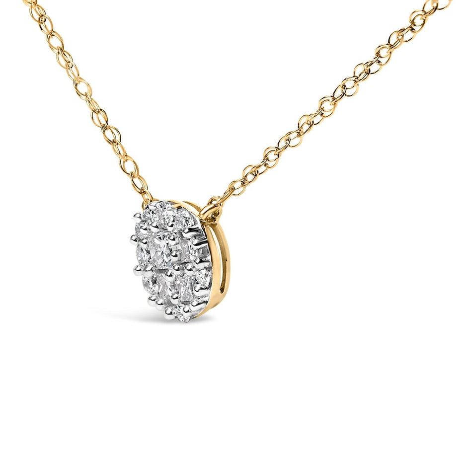 14K Yellow Gold Plated Sterling Silver 3/8 Cttw Diamond Cluster Pendant Necklace - Necklaces - Custom Crafting Alliance, LLC