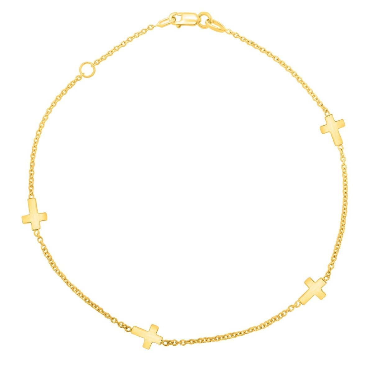 14k Yellow Gold Polished Station Cross Anklet (1.00 mm) - Accessories - Custom Crafting Alliance, LLC