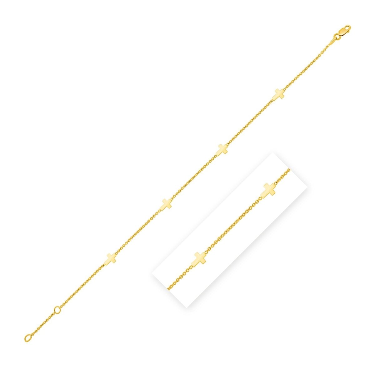 14k Yellow Gold Polished Station Cross Anklet (1.00 mm) - Accessories - Custom Crafting Alliance, LLC