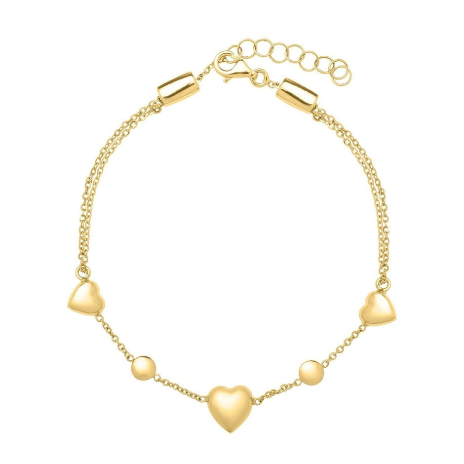 14k Yellow Gold Puff Heart Adjustable Anklet - Accessories - Custom Crafting Alliance, LLC