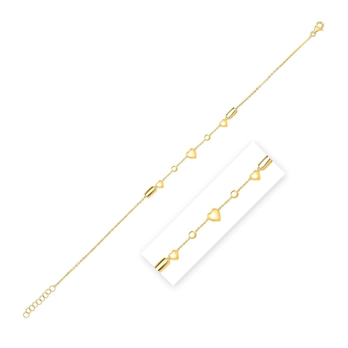 14k Yellow Gold Puff Heart Adjustable Anklet - Accessories - Custom Crafting Alliance, LLC