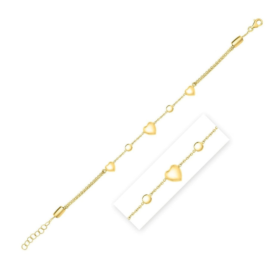 14k Yellow Gold Puff Heart Adjustable Anklet - Accessories - Custom Crafting Alliance, LLC