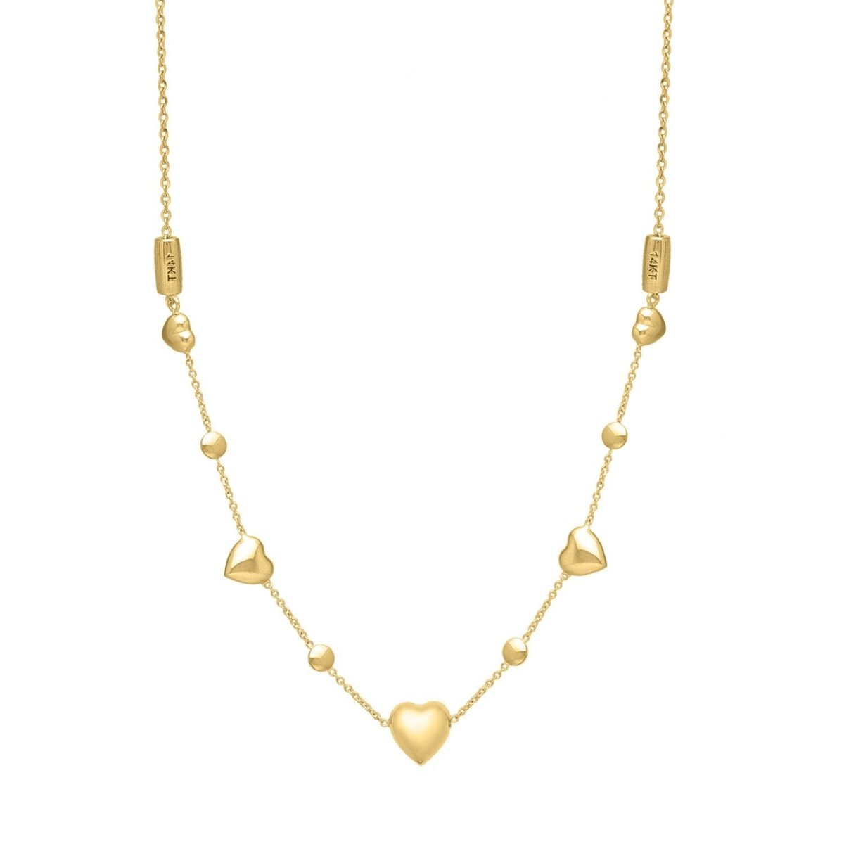 14k Yellow Gold Puff Heart Adjustable Necklace - Necklaces - Custom Crafting Alliance, LLC
