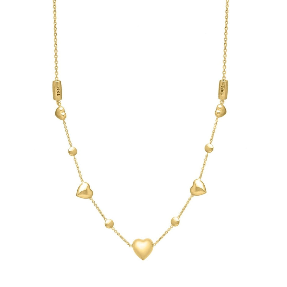 14k Yellow Gold Puff Heart Adjustable Necklace - Necklaces - Custom Crafting Alliance, LLC