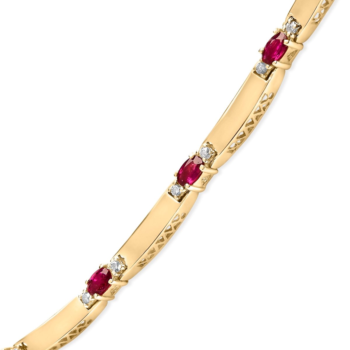 14K Yellow Gold Red Ruby and 3/8 Cttw Diamond Alternating Link Necklace - Necklaces - Custom Crafting Alliance, LLC