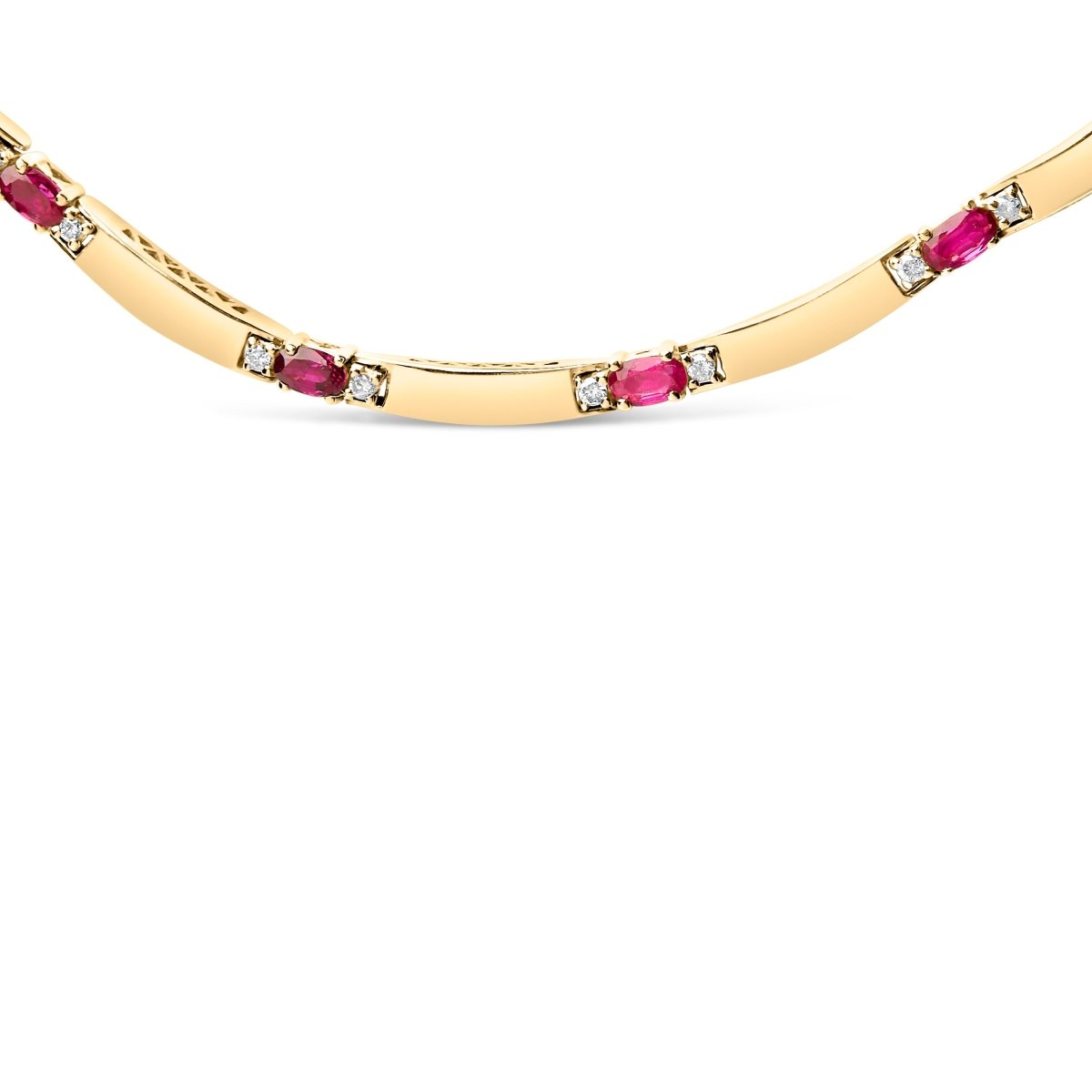 14K Yellow Gold Red Ruby and 3/8 Cttw Diamond Alternating Link Necklace - Necklaces - Custom Crafting Alliance, LLC