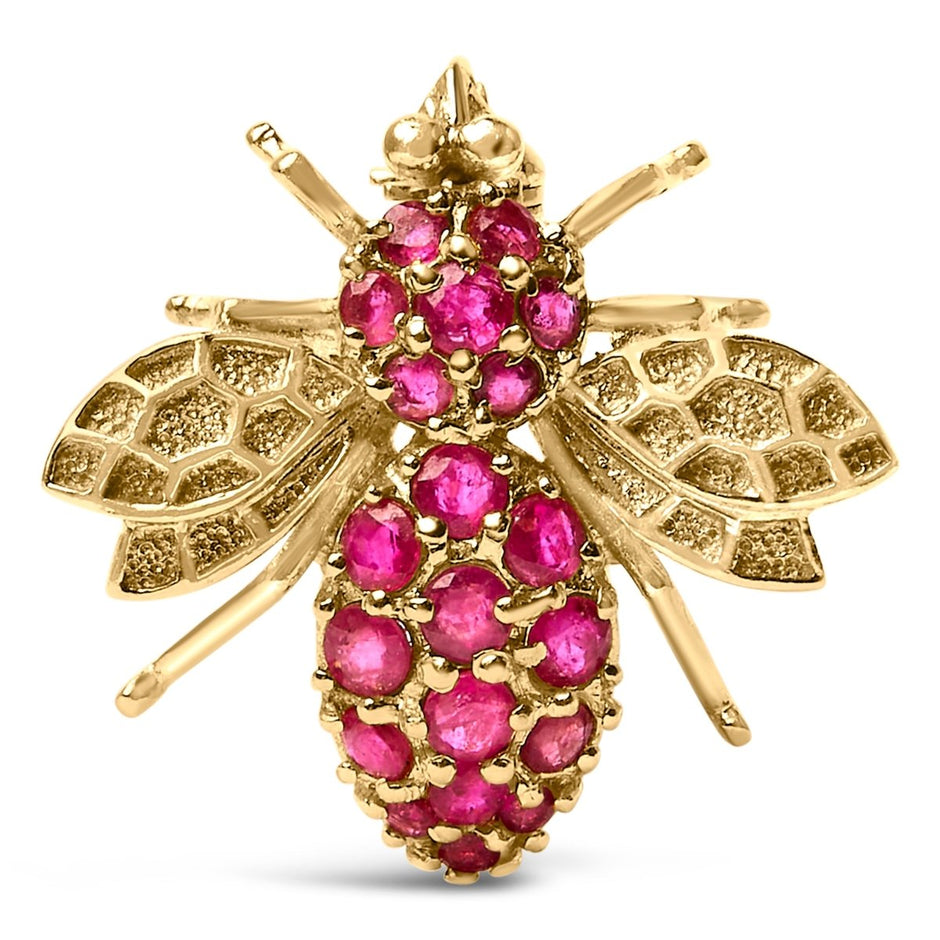 14K Yellow Gold Red Ruby Bee Brooch Pin - Accessories - Custom Crafting Alliance, LLC