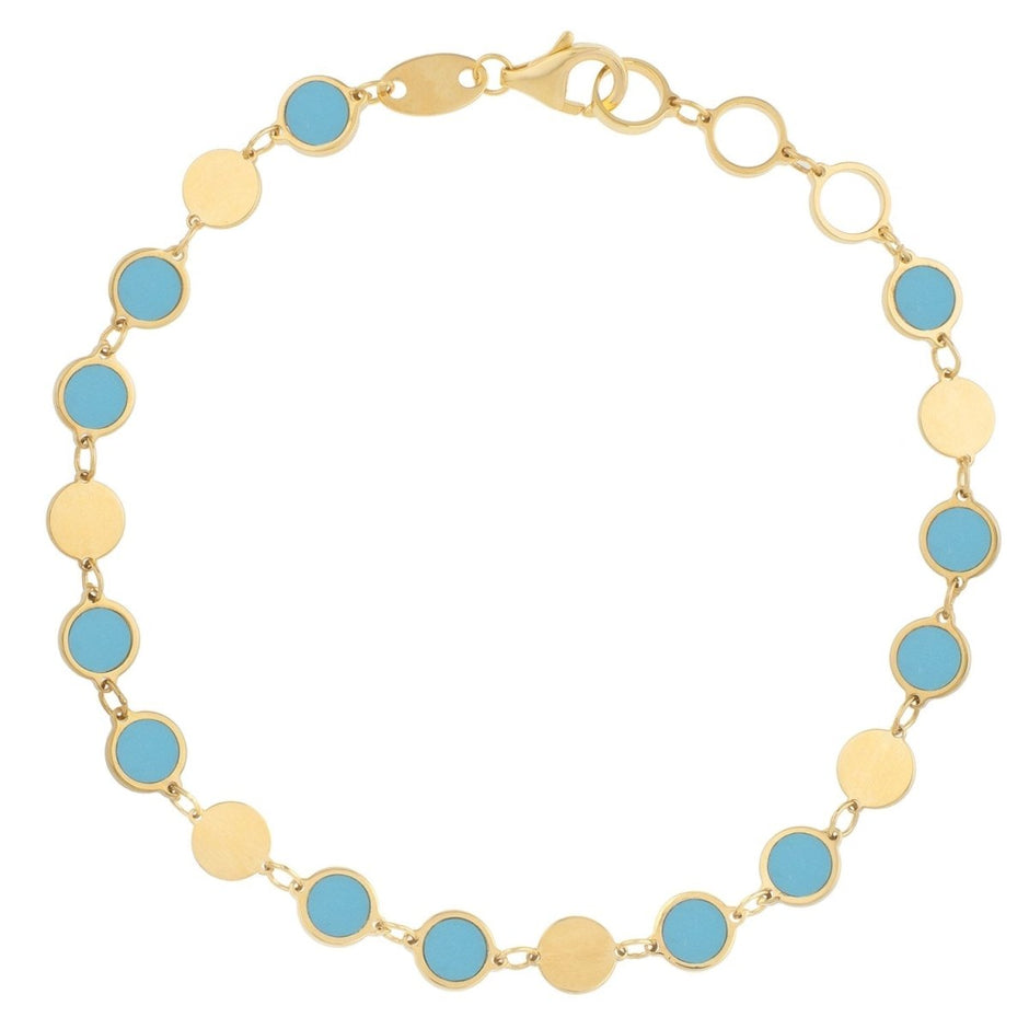 14k Yellow Gold Turquoise Geometric Mirror Gem Chain Bracelet (5.00 mm) - Bracelets - Custom Crafting Alliance, LLC