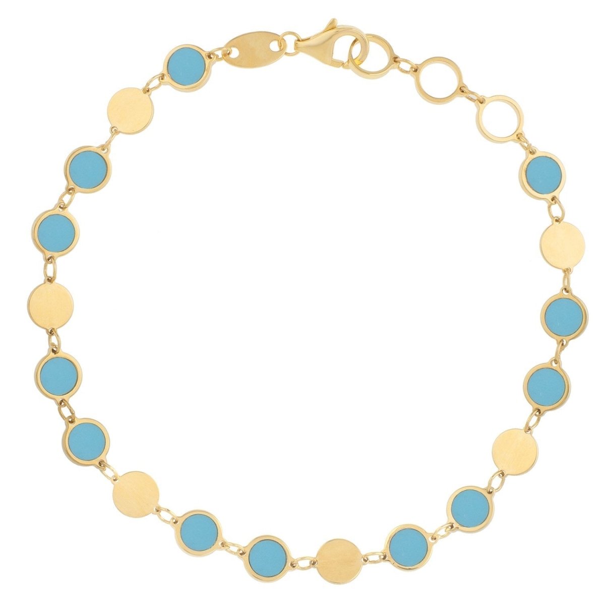 14k Yellow Gold Turquoise Geometric Mirror Gem Chain Bracelet (5.00 mm) - Bracelets - Custom Crafting Alliance, LLC