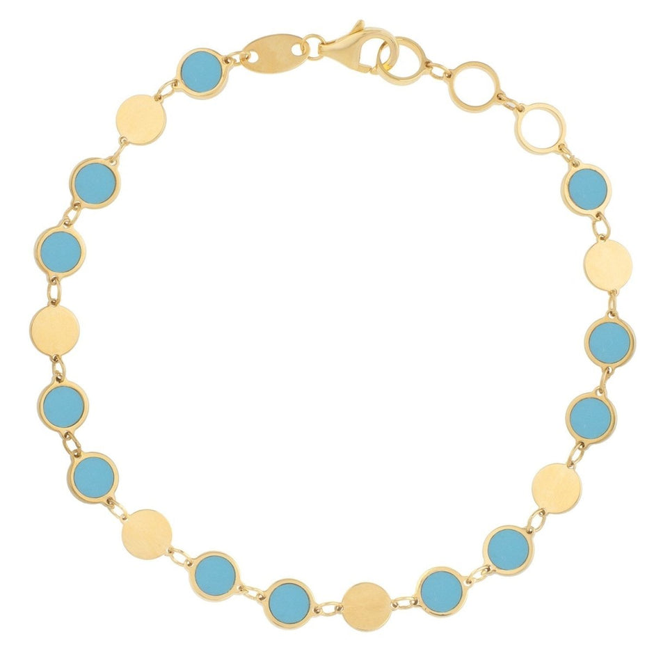 14k Yellow Gold Turquoise Geometric Mirror Gem Chain Bracelet (5.00 mm) - Bracelets - Custom Crafting Alliance, LLC