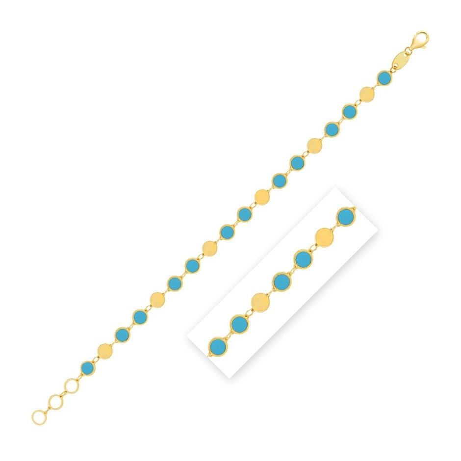 14k Yellow Gold Turquoise Geometric Mirror Gem Chain Bracelet (5.00 mm) - Bracelets - Custom Crafting Alliance, LLC