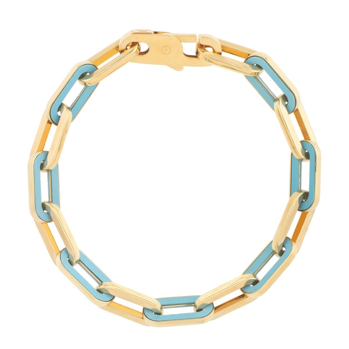 14k Yellow Gold Turquoise Paperclip Gem Link Bracelet (7.00 mm) - Bracelets - Custom Crafting Alliance, LLC