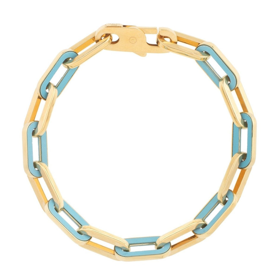 14k Yellow Gold Turquoise Paperclip Gem Link Bracelet (7.00 mm) - Bracelets - Custom Crafting Alliance, LLC