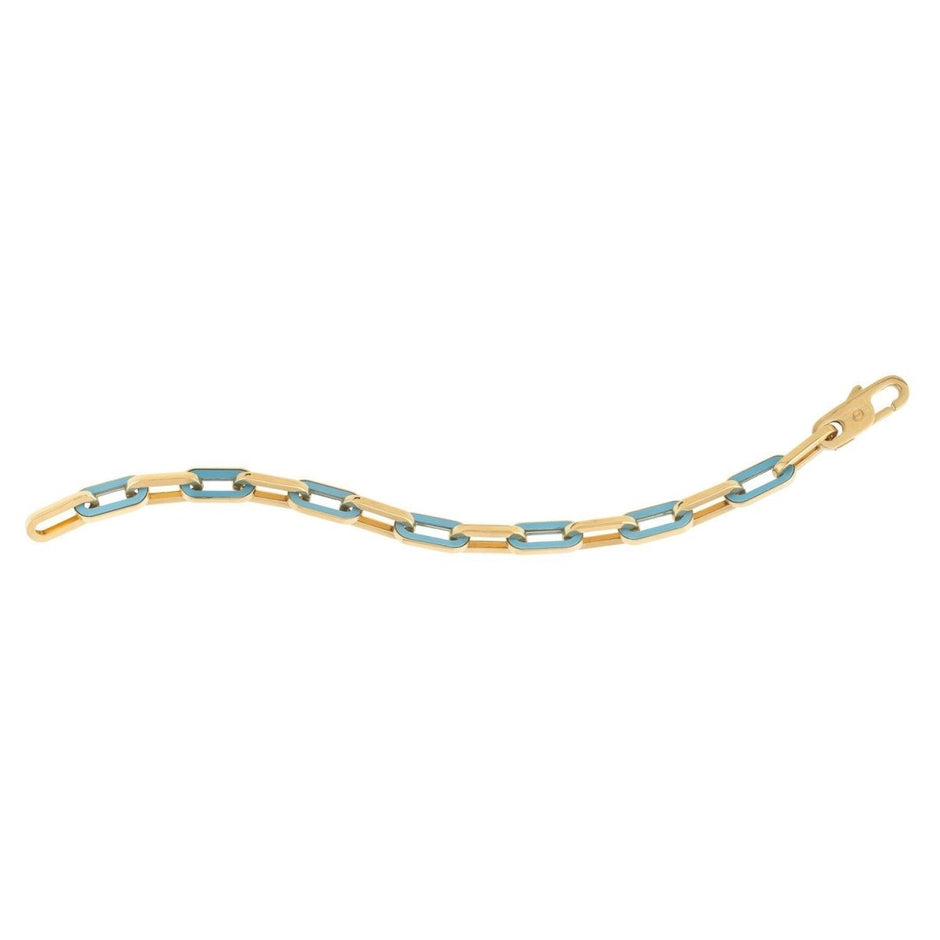 14k Yellow Gold Turquoise Paperclip Gem Link Bracelet (7.00 mm) - Bracelets - Custom Crafting Alliance, LLC