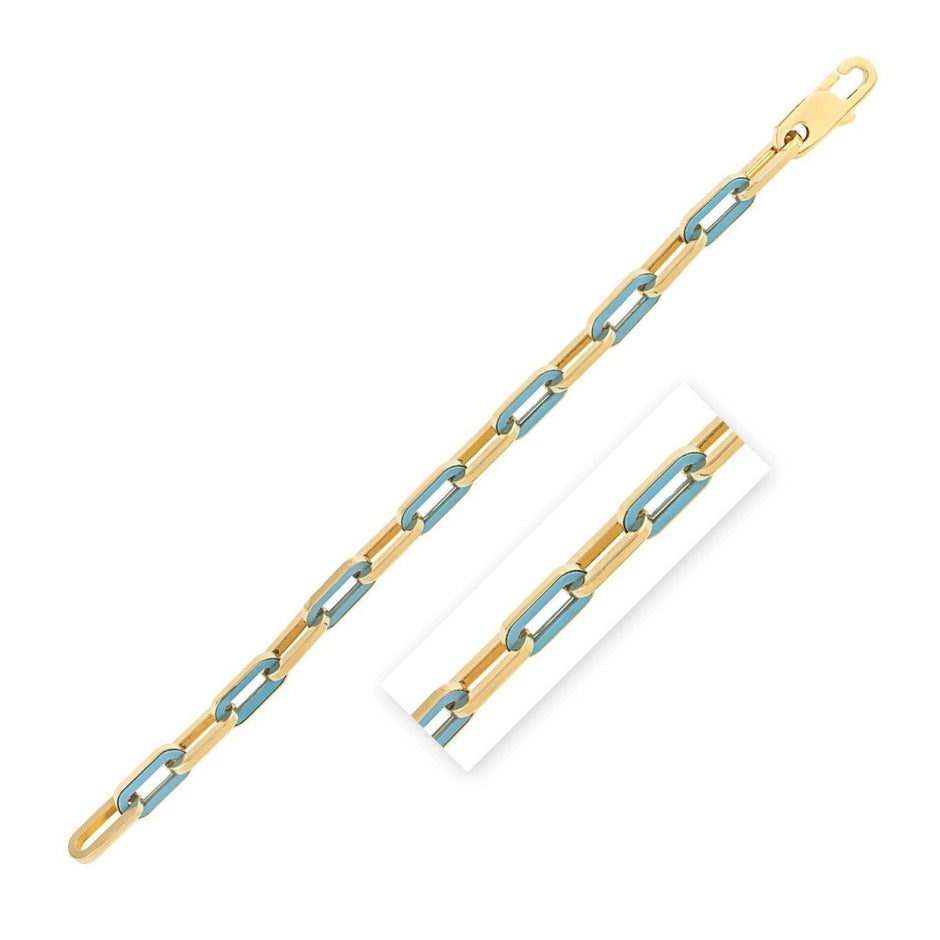 14k Yellow Gold Turquoise Paperclip Gem Link Bracelet (7.00 mm) - Bracelets - Custom Crafting Alliance, LLC
