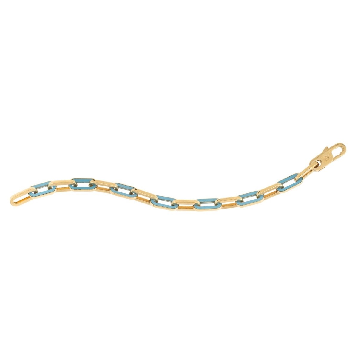 14k Yellow Gold Turquoise Paperclip Gem Link Bracelet (7.00 mm) - Bracelets - Custom Crafting Alliance, LLC