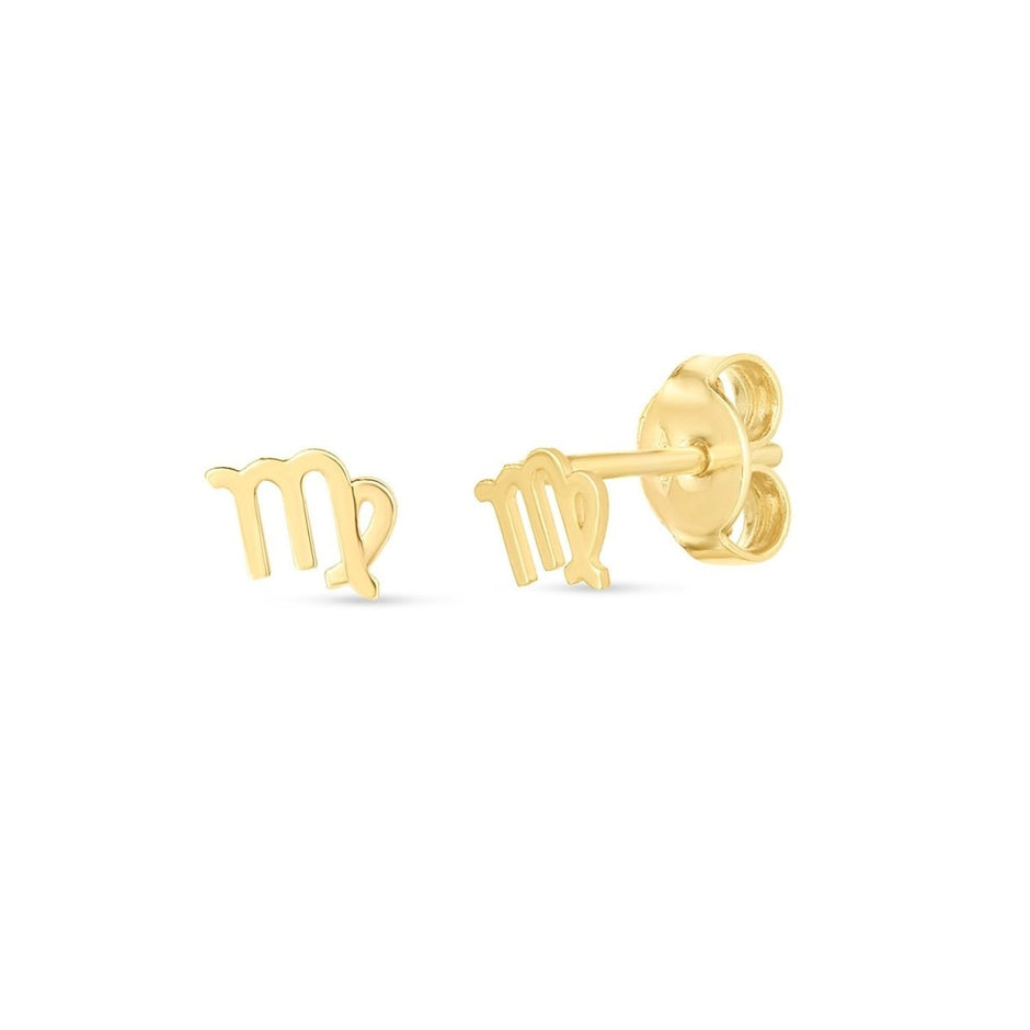 14k Yellow Gold Virgo Stud Earrings - Earrings - Custom Crafting Alliance, LLC