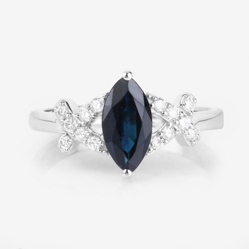 1.50 Carat Genuine Blue Sapphire and White Diamond 14K White Gold Ring - Rings - Custom Crafting Alliance, LLC
