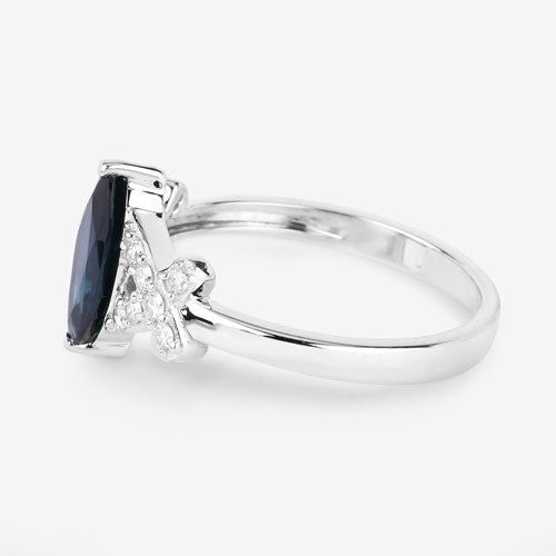 1.50 Carat Genuine Blue Sapphire and White Diamond 14K White Gold Ring - Rings - Custom Crafting Alliance, LLC