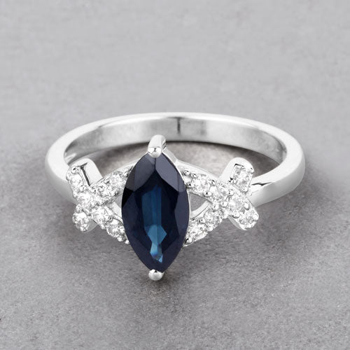 1.50 Carat Genuine Blue Sapphire and White Diamond 14K White Gold Ring - Rings - Custom Crafting Alliance, LLC