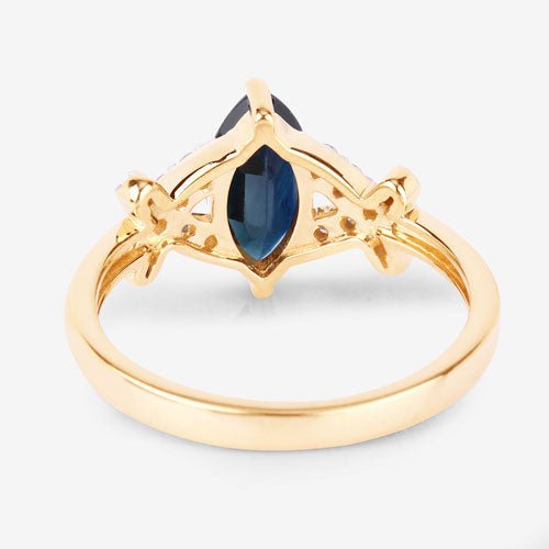 1.50 Carat Genuine Blue Sapphire and White Diamond 14K Yellow Gold Ring - Rings - Custom Crafting Alliance, LLC