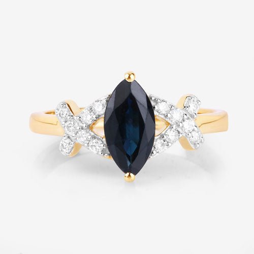 1.50 Carat Genuine Blue Sapphire and White Diamond 14K Yellow Gold Ring - Rings - Custom Crafting Alliance, LLC