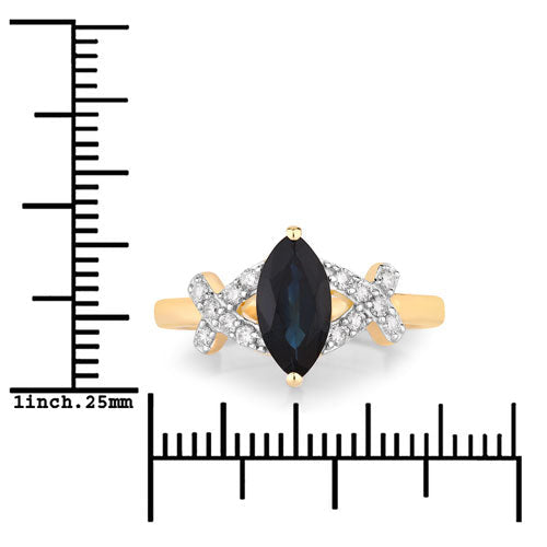 1.50 Carat Genuine Blue Sapphire and White Diamond 14K Yellow Gold Ring - Rings - Custom Crafting Alliance, LLC
