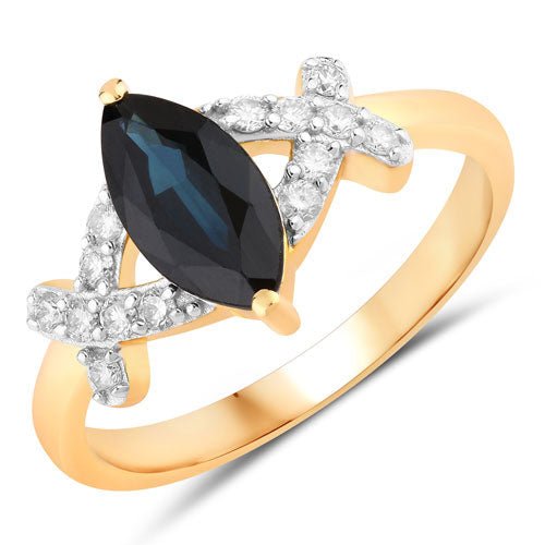 1.50 Carat Genuine Blue Sapphire and White Diamond 14K Yellow Gold Ring - Rings - Custom Crafting Alliance, LLC