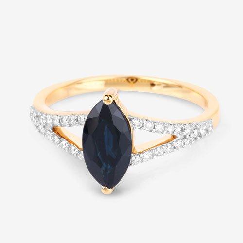 1.50 Carat Genuine Blue Sapphire and White Diamond 14K Yellow Gold Ring - Rings - Custom Crafting Alliance, LLC